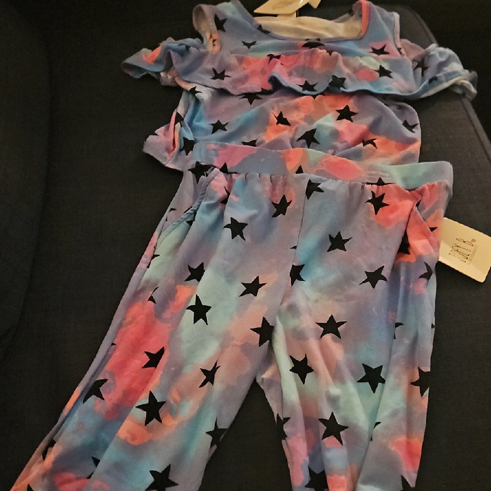 Joe B Kids Star Print Pajama Set - Blue and Pink